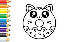 How to draw and coloring Cookie cat for kids, step by step