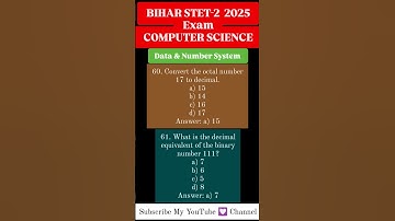 Bihar STET Computer Science Teacher Exam 2025 Preparation Data & Number System Part-28 #stet #bpsc #