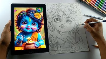 Shree Krishna Drawing, Step By Step | Outline Tutorial