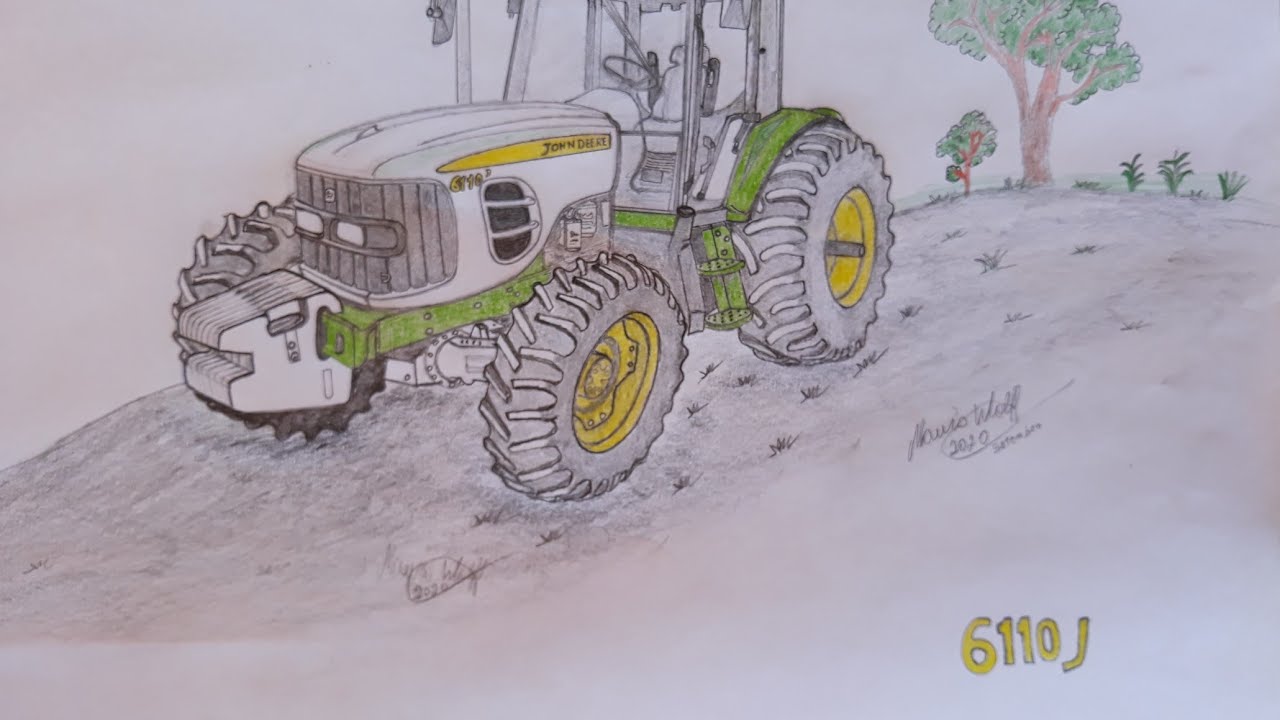 Como desenhar trator John deere 6110 j a lapis 