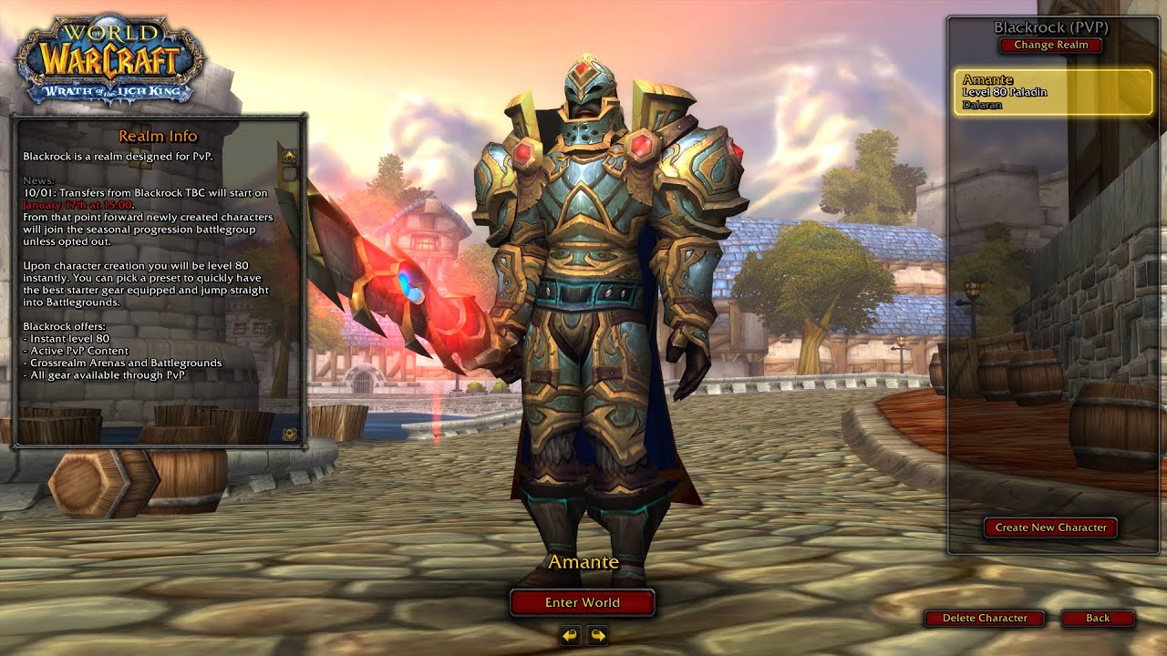 Creating a character on Warmane's Blackrock PVP server