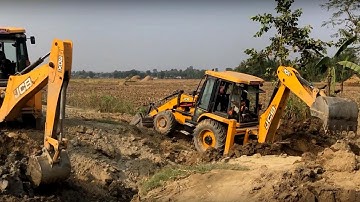 Two JCB Backhoe Loader Making A Bridge Foundation - JCB Backhoe Working VIDEO