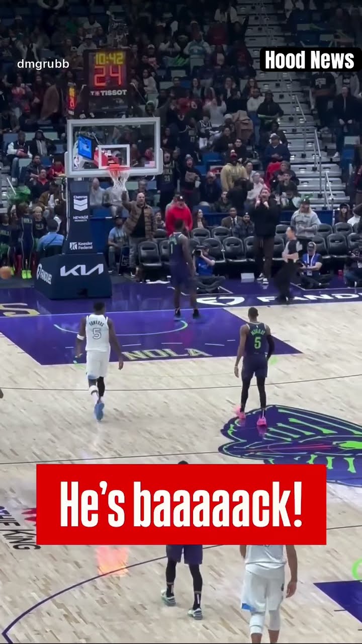 He’s back #hoodnews #zionwilliamson #pelicans #NBA #dunk #basketball #shortvideo #omg #how #wow #wtf