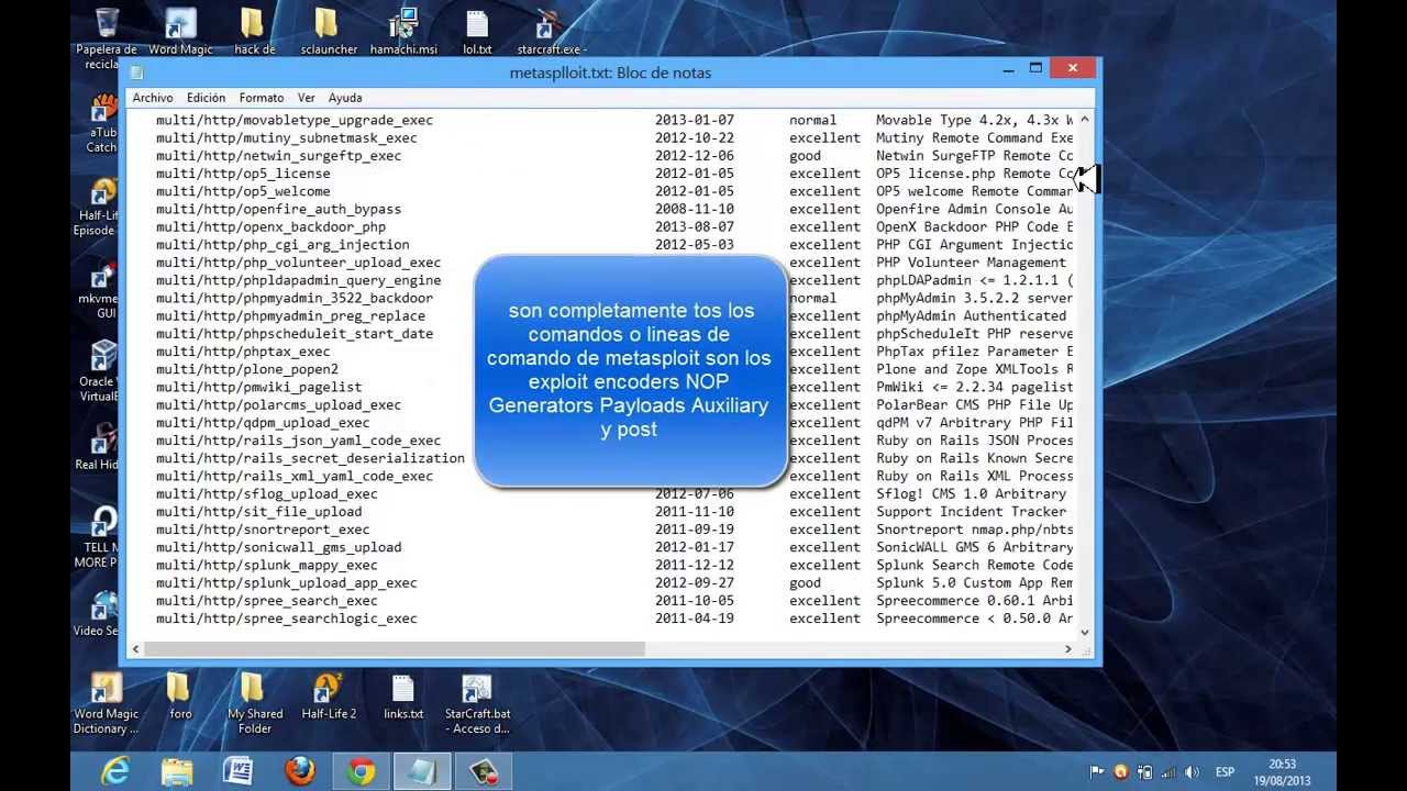 Lista de Exploit Encoders NOP Generators Payloads Auxiliary y post de ...