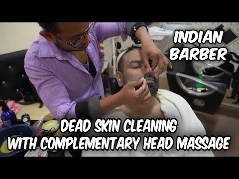ASMR Dead Skin Cleaning, Face Massage to Nourish skin with Complementary Head massage #Indianbarber