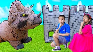 Emma And Andrew Plays With Dinosaur And Builds Him A Play House