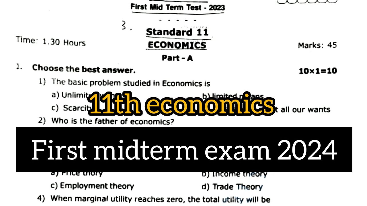 11th Economics first midterm exam question paper 2024 - YouTube