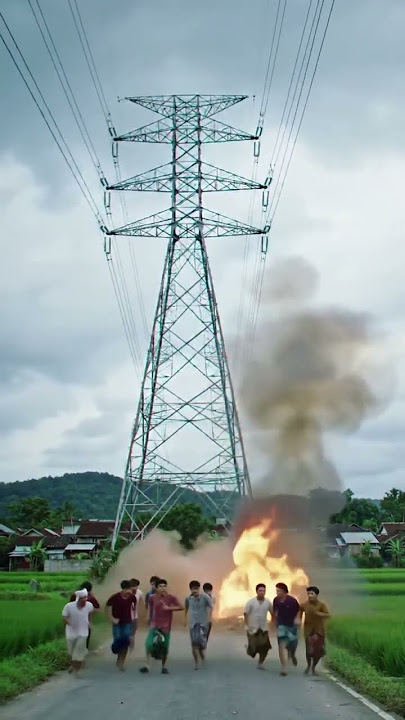 tiang listrik PLN ambruk dan terbakar