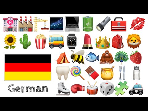 Learn 400 words - German with Emoji -  🌻🌵🍿🚌⌚️💄👑🎒🦁🌹🥕⚽🧸🎁