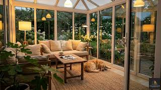 4-Hour Conservatory Study Ambience 📚 Garden View, Warm Amber Glow & Sleeping Dog