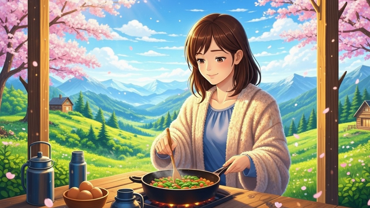 A Woman Living Alone in the Mountains, Cooking for No One But Herself — and Completely Happy.
