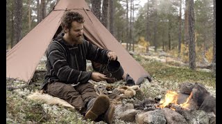 Bushcraft trip - hot tent, gathering chaga and berries, making a cutting board, reindeer skin etc.