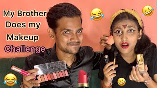 My Brother Does My Makeup Challenge | funny reaction