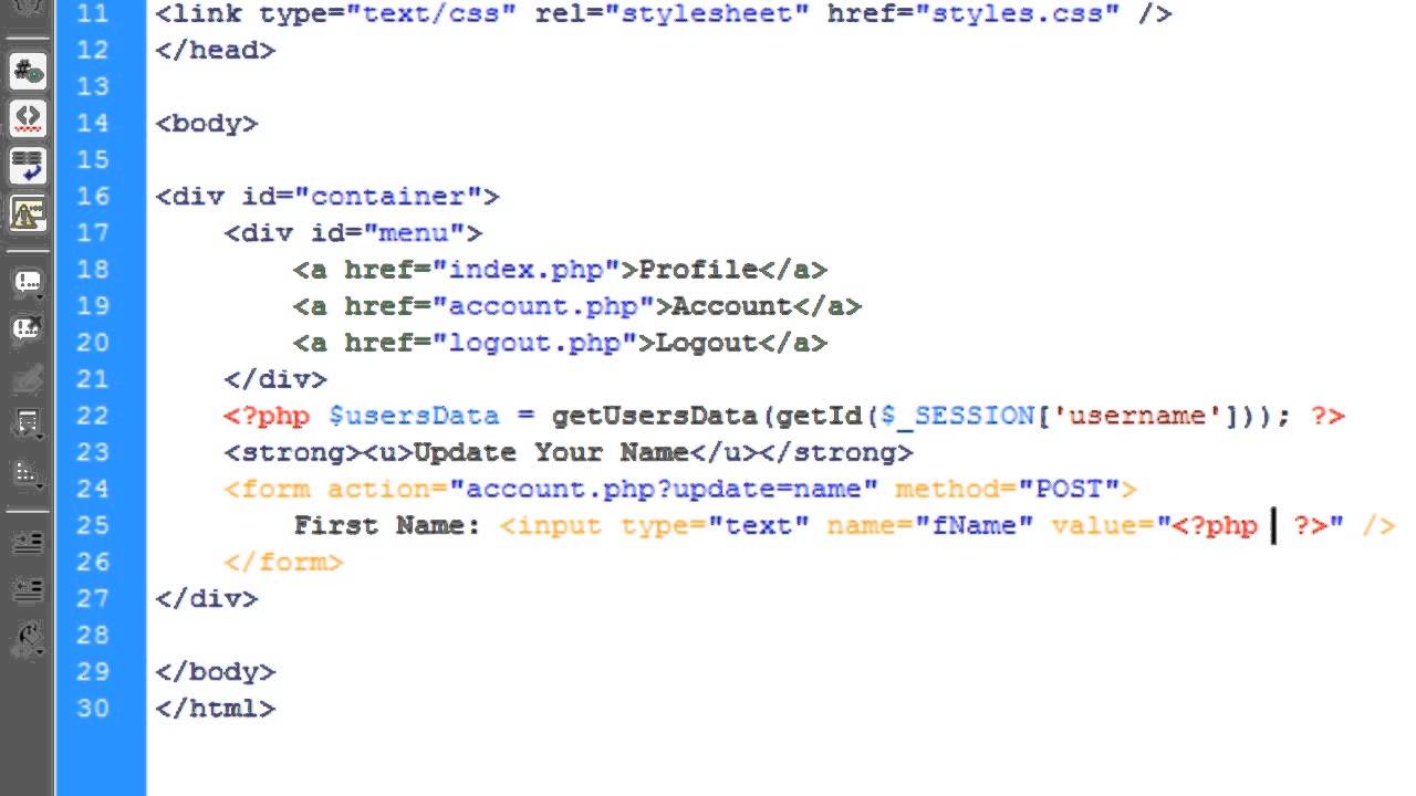 PHP Profile System - Setting Up The Account Page (Part 6) - YouTube