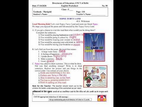 Class-5th||English||Worksheet no.-90||Topsy-turvy Land||Solution - YouTube