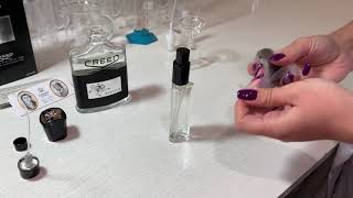 The process of decanting Creed Aventus perfume for different bottles