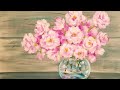 Easy Beginner Acrylic Painting Tutorial Pink Spring Flowers in Glass Vase LIVE