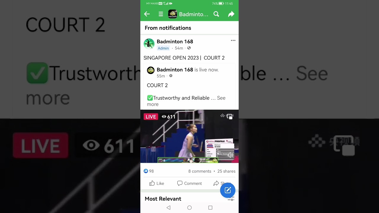 LIVE SG BADMINTON OPEN COURT 2 - FB (search for Badminton 168) pls subscribe