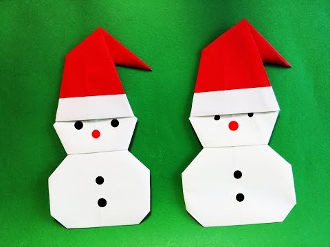 눈사람 종이접기, 산타모자 만들기 Origami Winter Snowman Easy Paper Santa Claus hat Tutorial