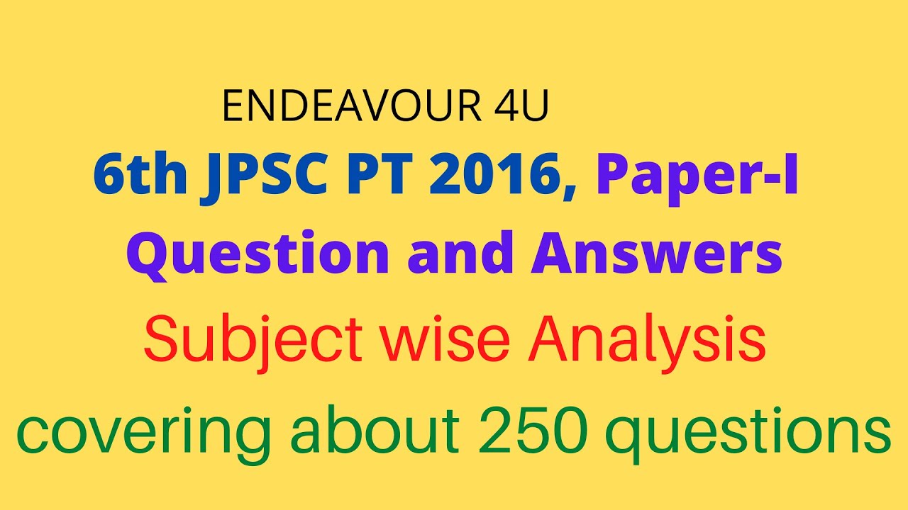 6th JPSC PT, 2016 Paper 1 | Subject wise analysis of 6th JPSC PT questions | JPSC PT PRACTICE SET