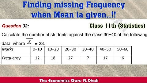 Finding MISSING DATA/value when the MEAN is given l CLASS11 STATISTICS l  Arithmetic Mean