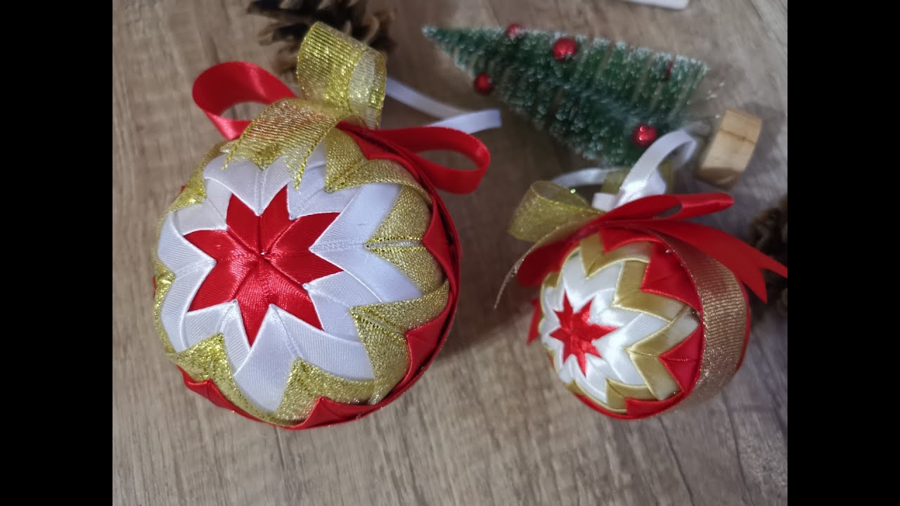 5 Quilted Ribbon Christmas Ball Ornament Home Decor Holiday Decor Christmas  Tree Ornament Ribbon Ornament Tree Decor Quilted 