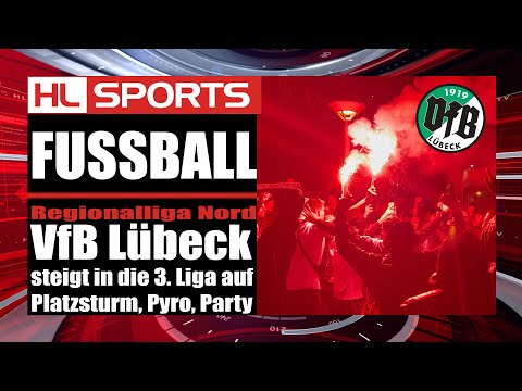 FUSSBALL: Regionalliga I VfB Lübeck steigt in die 3. Liga auf - Platzsturm, Pyro, Party