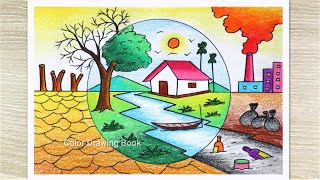 How to draw world environment day poster, Save nature drawing easy step by step