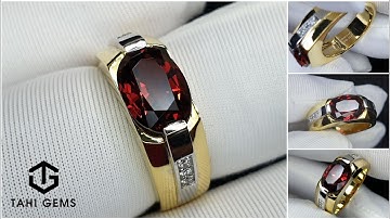 TAHI 3634 NHẪN NAM CLASSIC ĐÍNH GARNET VÀ KIM CƯƠNG TẤM TỰ NHIÊN | TAHIGEMS - TAHI PHẠM