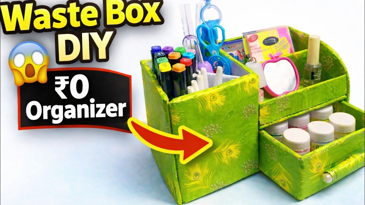 Desk organizer craft idea 💡Waste Box Se Banao Stylish Organizer 😍 | DIY Storage Box Craft