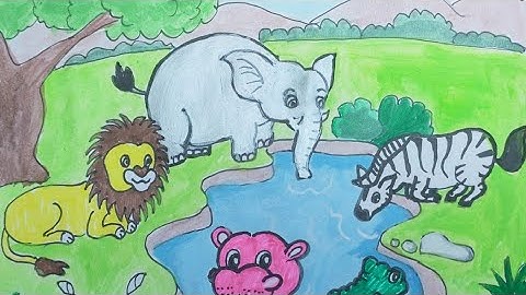 Khu Rừng Thân Thiện - Vẽ Tranh Các Con Vật Trong Rừng: Con Voi, Sư tử,  Ngựa Vằn,  Cá Sấu, Hà Mã