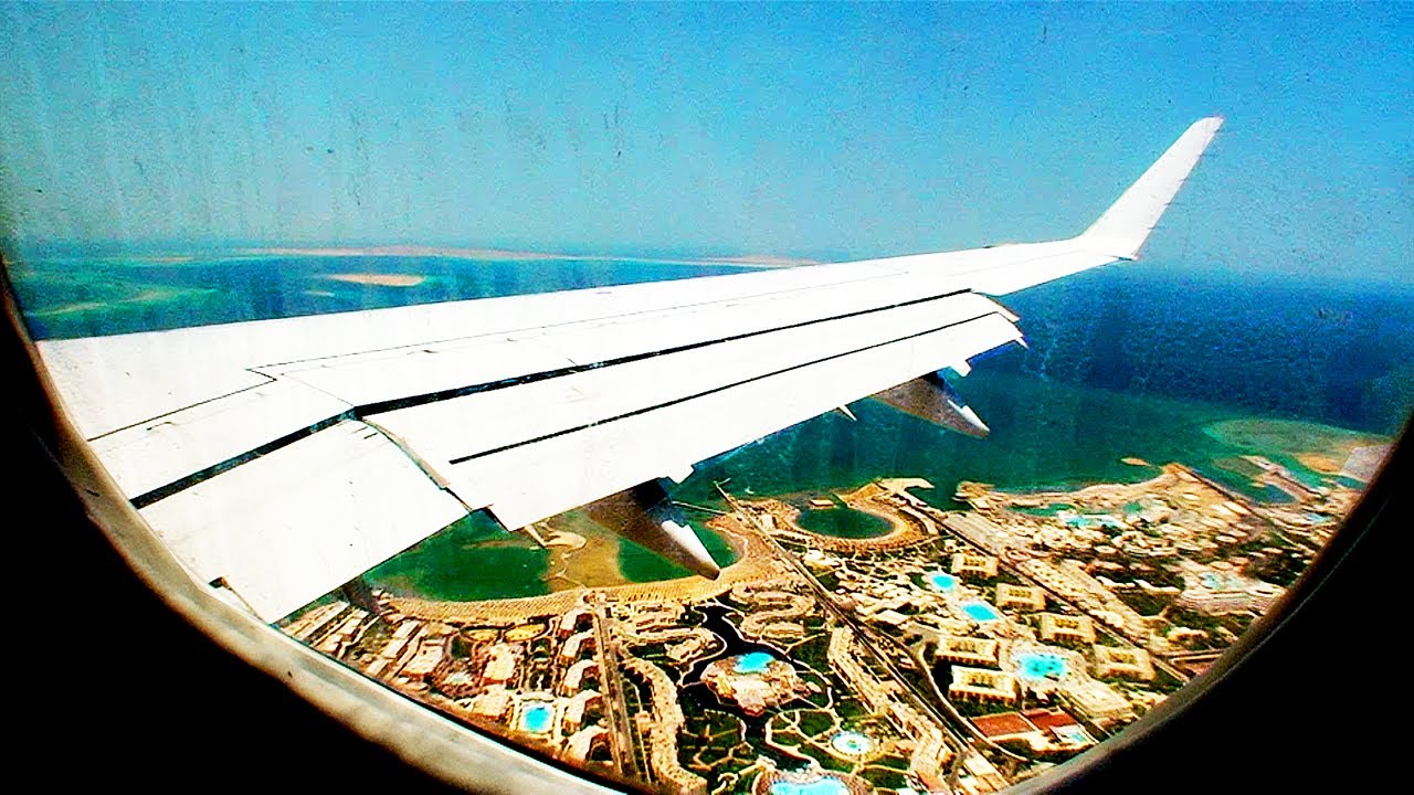 Landing at Hurghada International Airport, Egypt. EgyptAir Embraer 170