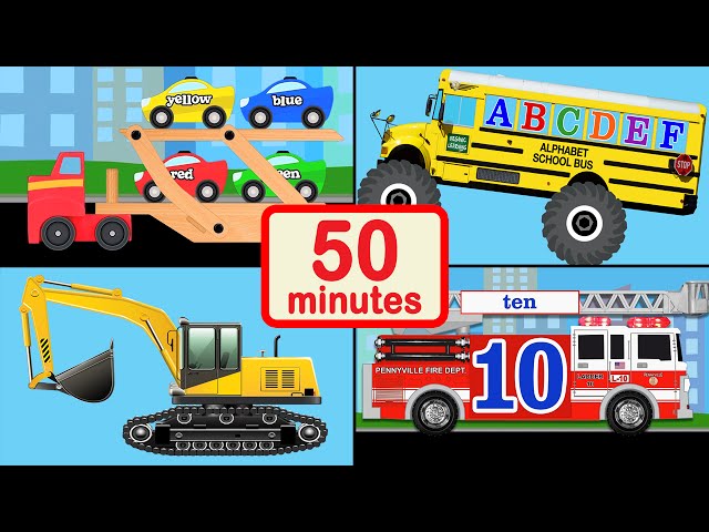 Vehicle, Car, and Truck for Kids Collection - 50 Mins of Baby, Toddler, Preschool Learning Videos class=