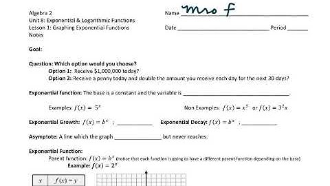 8.1 Notes - Graphing Exponential Functions