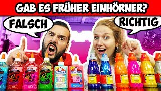 RICHTIG ODER FALSCH SLIME Challenge! Gab es früher Einhörner? [Kaan Vs  Nina] screenshot 2