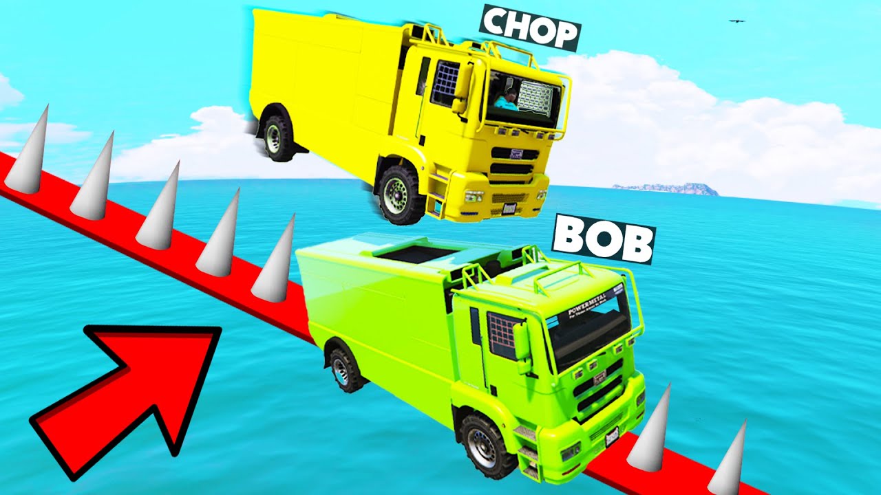 MOST EPIC TRUCK PARKOUR RACE of GTA 5 with Bob, Chop &.. You WOW