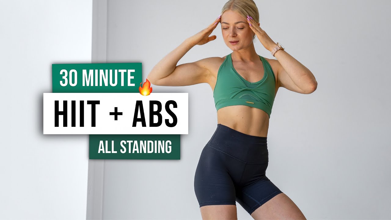 30 MIN INTENSE CARDIO HIIT + ABS Workout - ALL STANDING - No Equipment,  Full Body Home Workout 