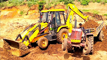 Jcb 3dx Eco Xcellence Machine Loading Mud In Powertrack Euro 50 & Mahindra 475 Di Tractor | Jcb Game