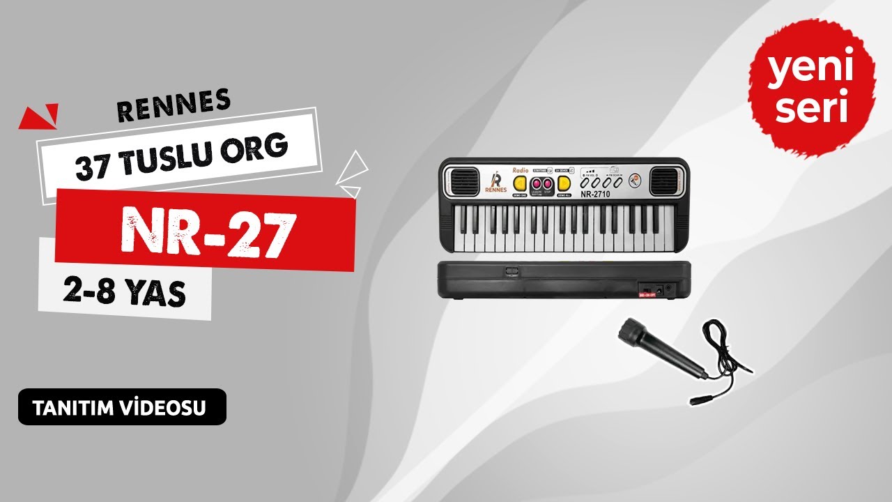 Rennes NR-27 Çocuklar İçin Pilli Mikrofonlu 37 Tuşlu Eğitici Org