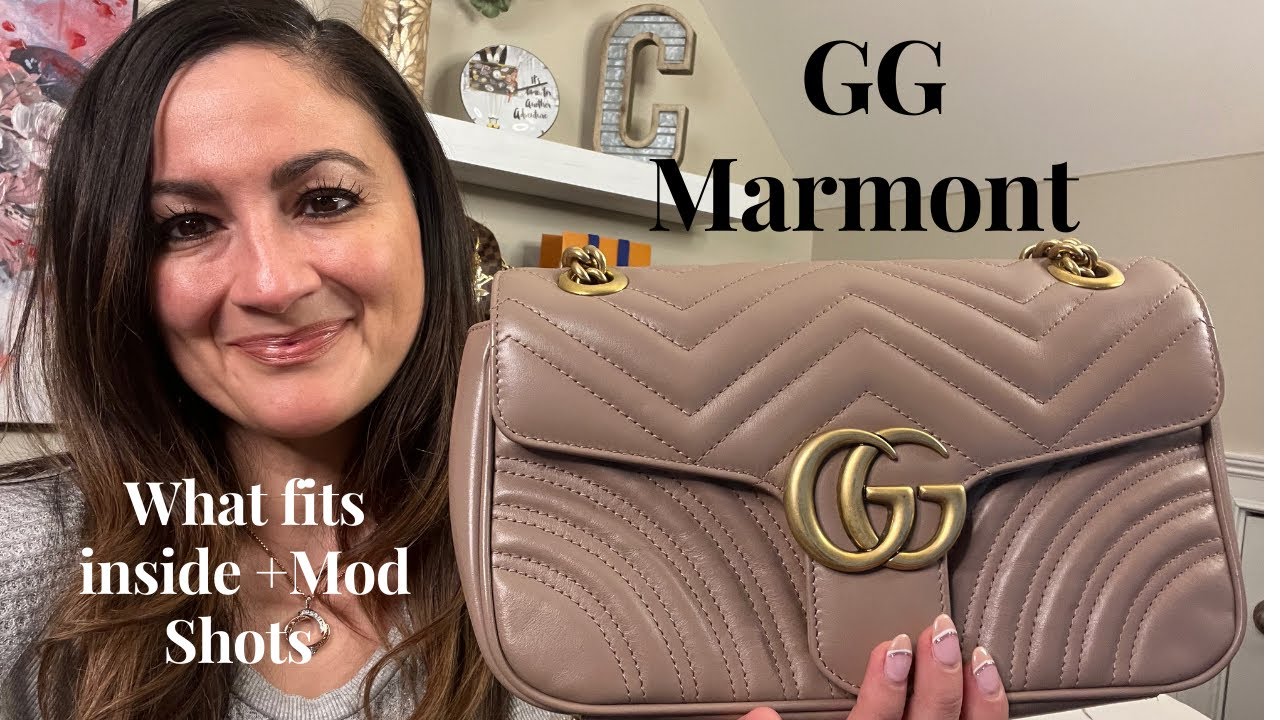 GUCCI MARMONT REVIEW  What fits inside + Mod Shots ( Dusty Pink