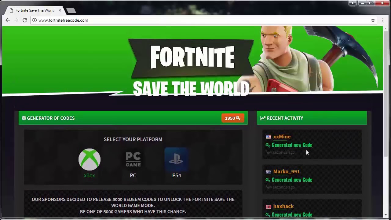 fortnite save the world code generator xbox one