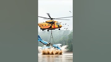 Epic Helicopter Recovery: Rescuing a Sunken Jet from the Jungle River!🌴✈️#shorts #helicopter