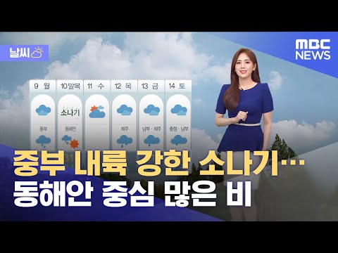 [날씨] 중부 내륙 강한 소나기…동해안 중심 많은 비 (2021.08.08/12MBC뉴스)