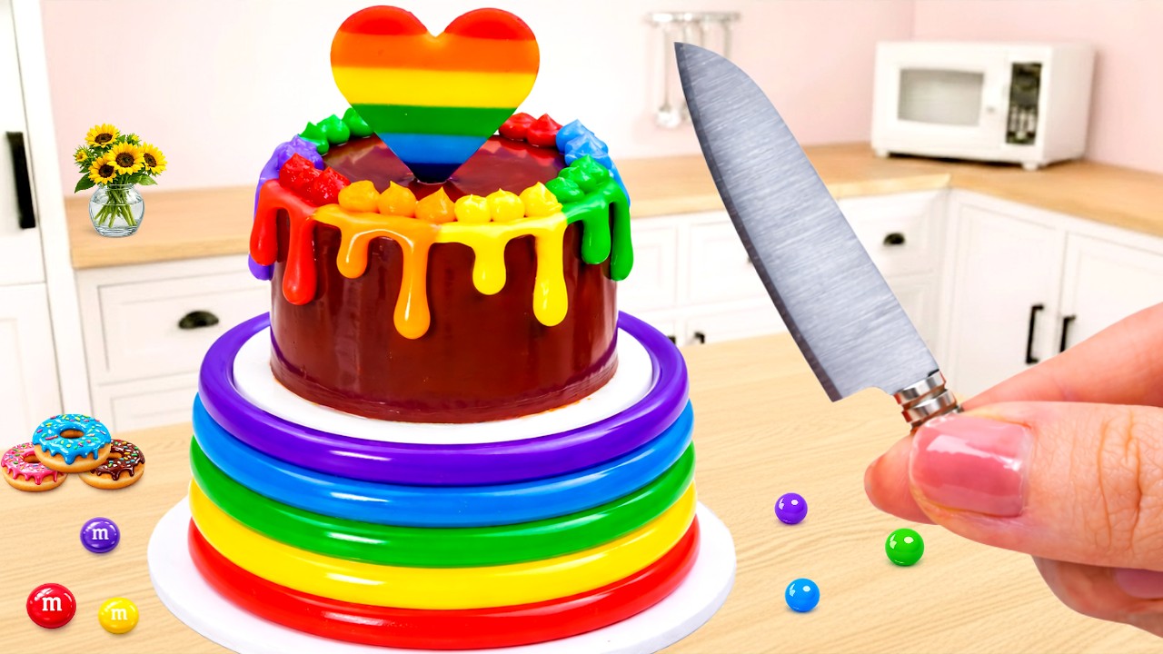 Miniature Rainbow Heart Chocolate Cake 🌈💖 Super Satisfying Mini Cake ...