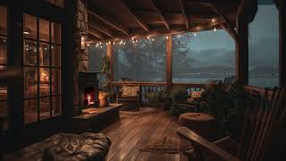 Cozy Balcony | With the Sound of Heavy Rain and Crackling Fire | 10 Hours