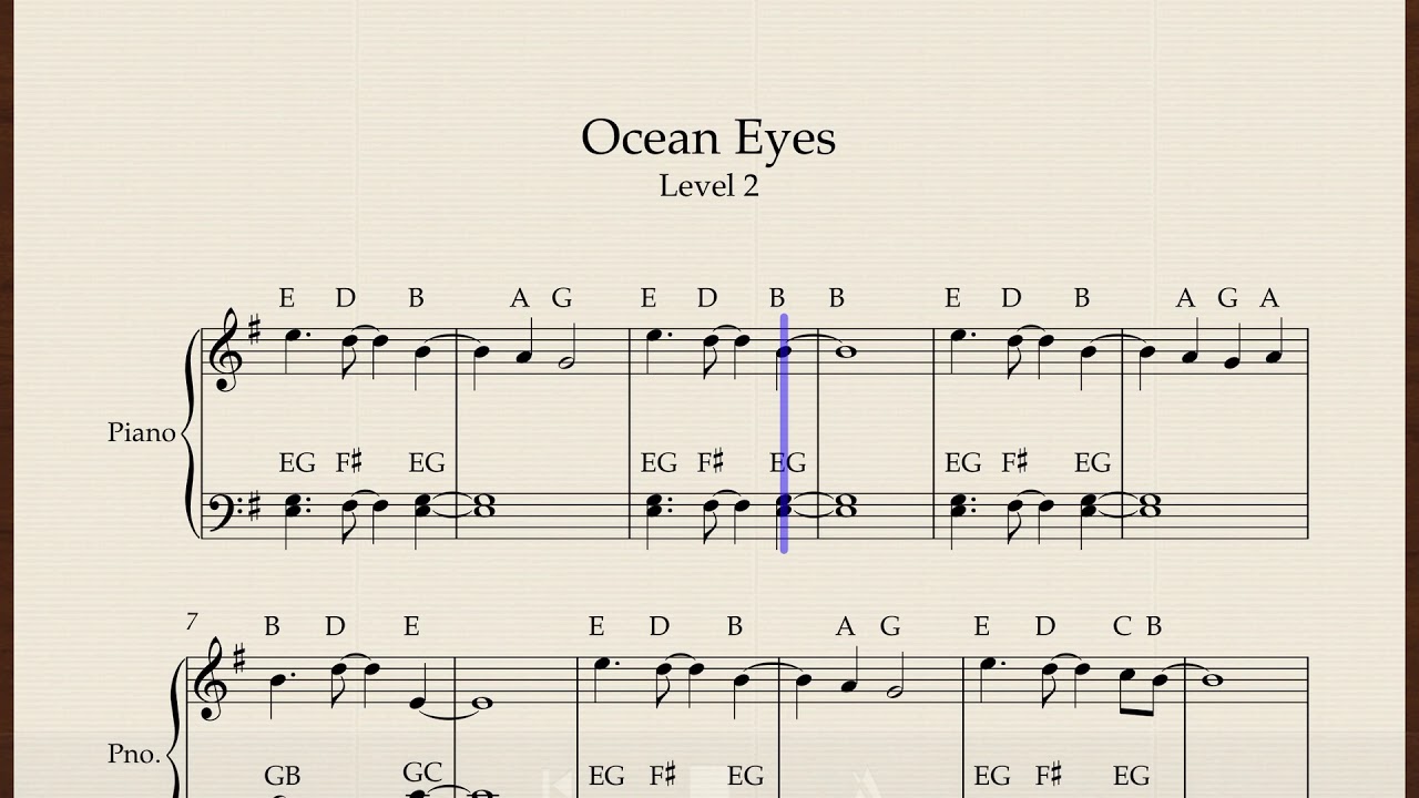 Ocean Eyes Piano Level 2 YouTube