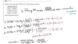 ALEKS - Finding a molecular formula from molar mass and elemental analysis (Example 1)