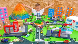 vlad and niki play with toy cars and build matchbox city