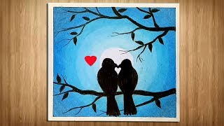 birds drawing scenery oil moonlight pastels