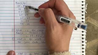 The data below shows the mass of 40 students in a class